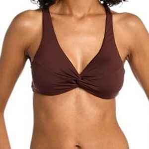 LA BLANCA Twist-Front Swim Top Nylon Blend‎ Adjustable Brown Bikini Top Sz 10